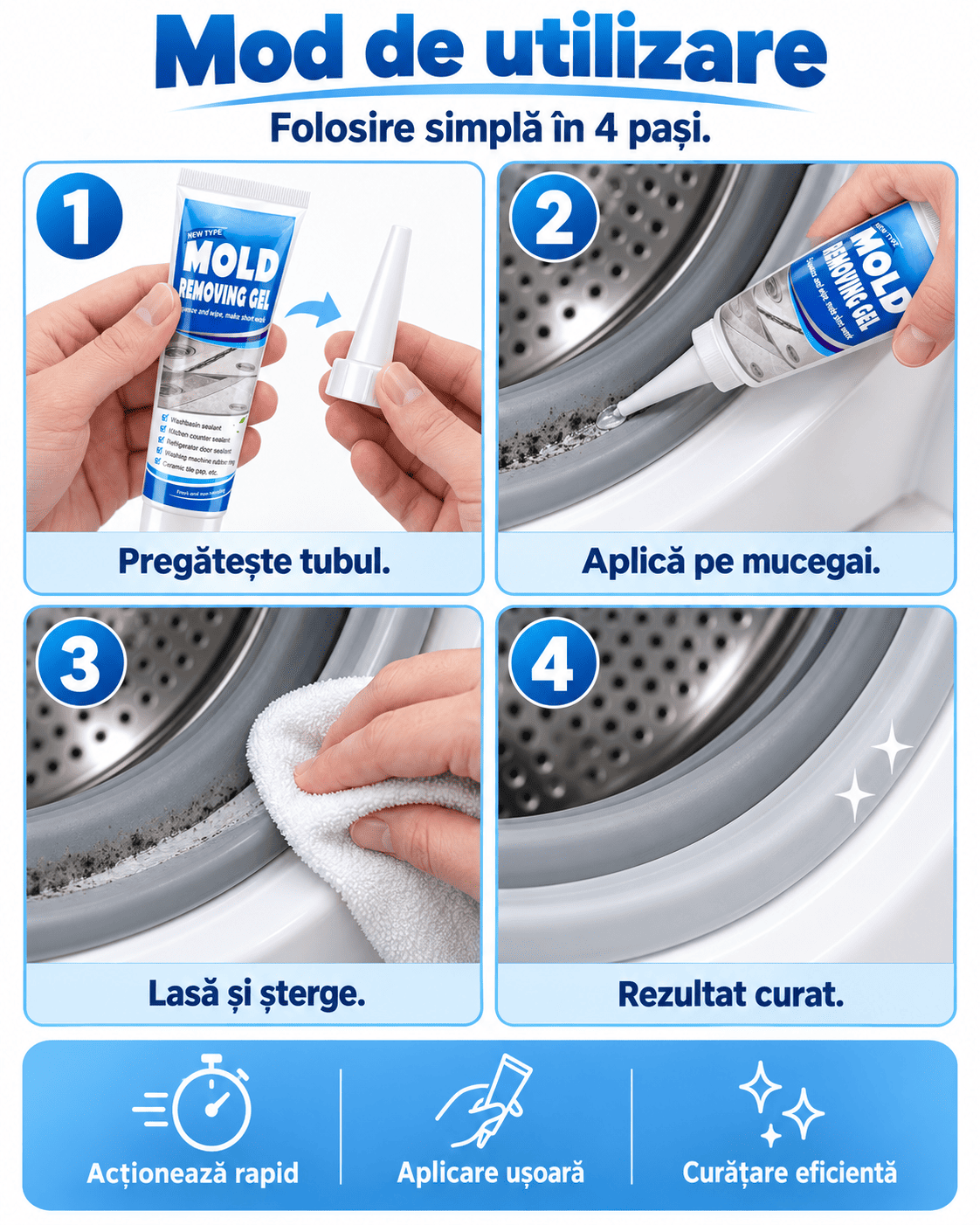 Mod de utilizare Mold Removing Gel în patru pași